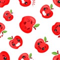 Seamless pattern emoji apple emoticons with different emotions, smile, laugh, anger, cry, love.